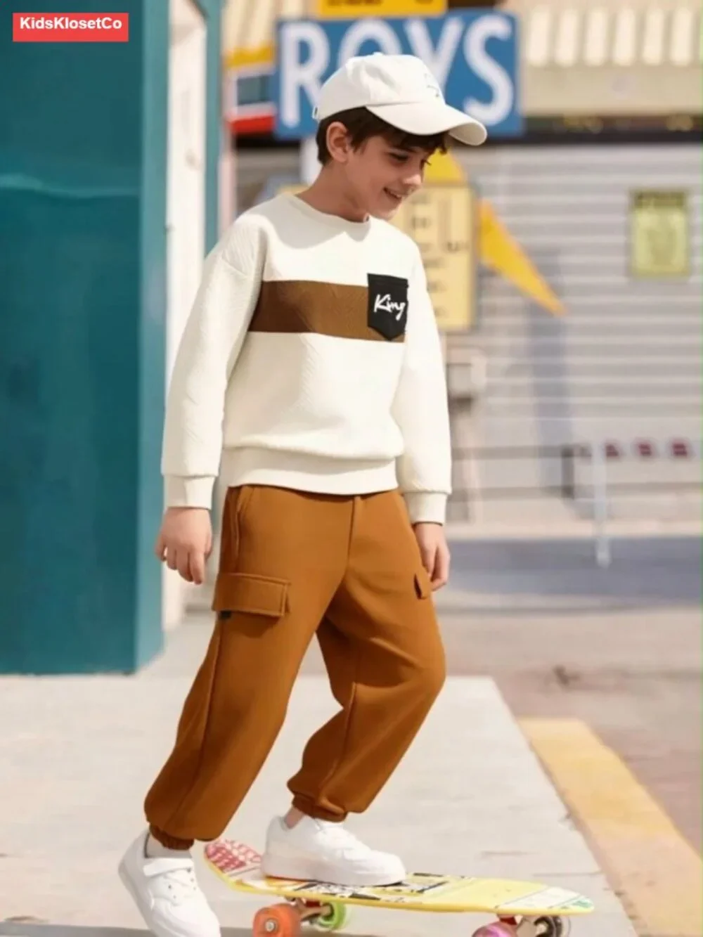 Toddler Boys Colorblock Sweatshirt & Cargo Pants Set Long Sleeve 2-Piece - Picture 6 of 6